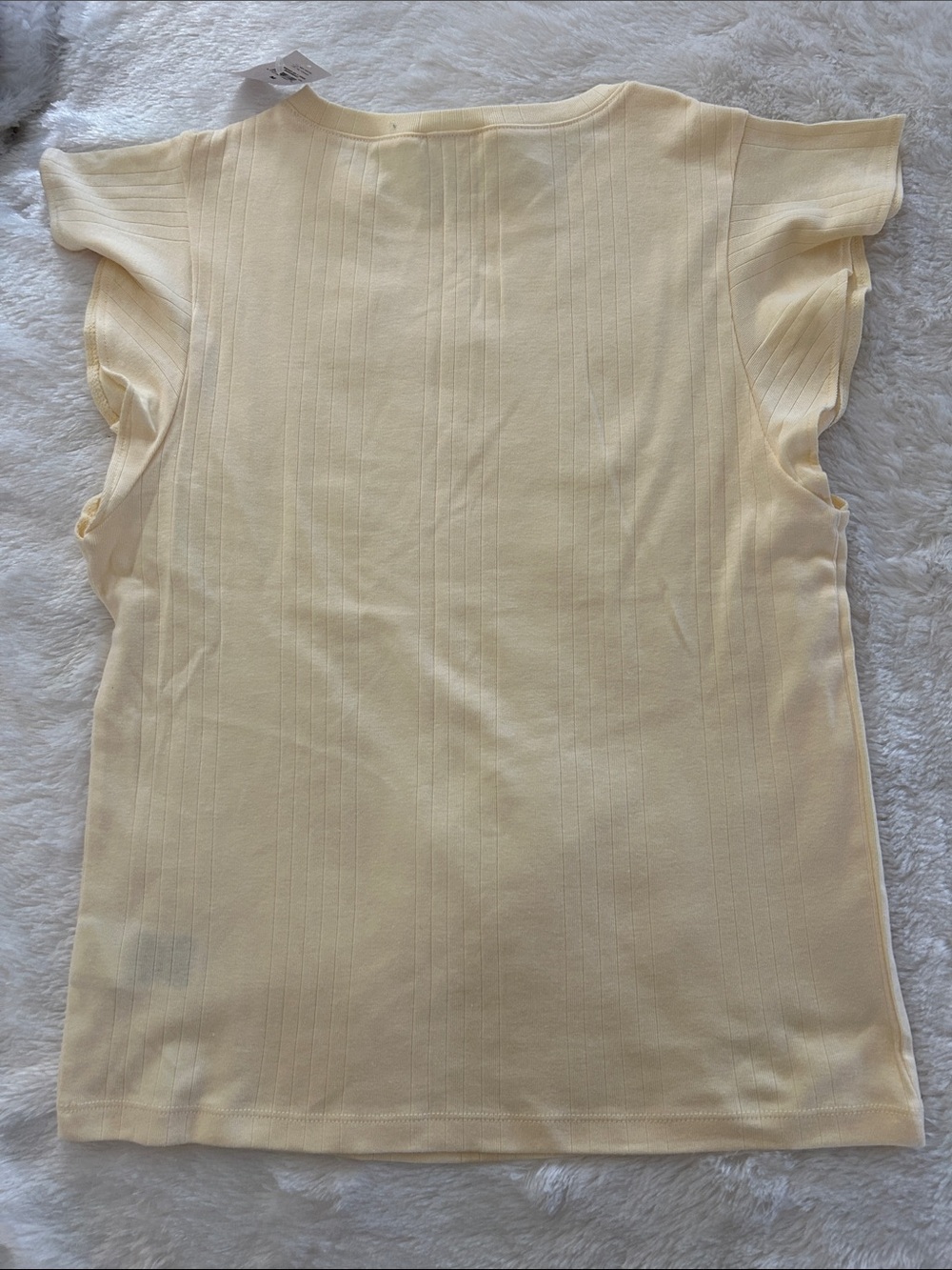 Light Yellow Ribbed Flutter Sleeve Top - Picture 2 of 3
